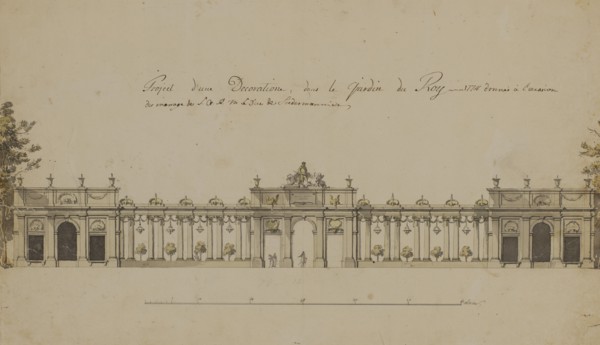 View of the orangery in the Kungstradgarden, decorated on the occasion of Duke Karl's...in 1774. Creator: Jean Eric Rehn.