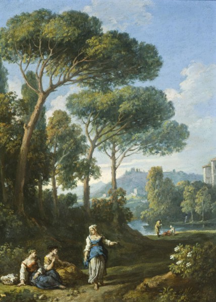 One of a Pair of Views of the Roman Campagna with Figures Conversing, c1725. Creator: Jan Frans van Bloemen.
