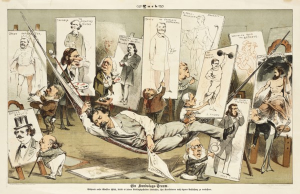 Ein Hundstage-Traum.... Cartoon from Puck, 1881. Creators: Bernhard Gillam, Joseph Keppler.