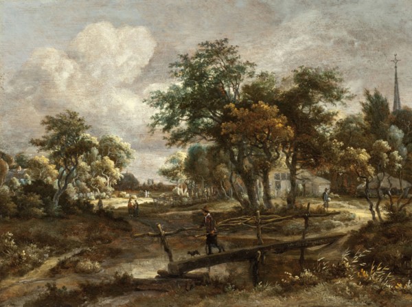 Landscape with a Footbridge, between c1664 and c1665. Creator: Meindert Hobbema.