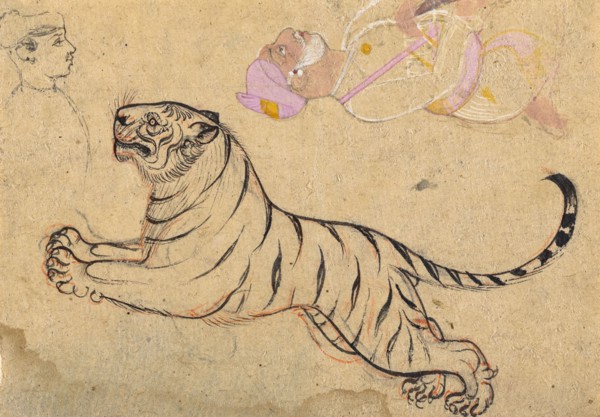 Studies of a Tiger and Two Humans, c1875. Creator: Unknown.