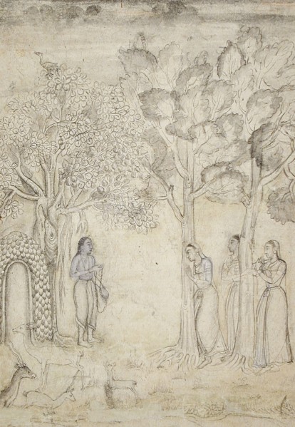 The Ascetic Rishyashringa at His Hermitage Visited by Women, between 1650 and 1675. Creator: Unknown.