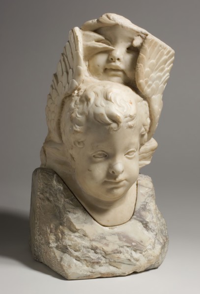 Fragment with Seraph Enframed by His Wings, c.1460. Creator: Circle of Desiderio Da Settignano.