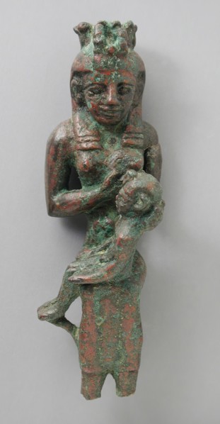 Seated Isis with Uraeus Modius Holding Child on her Lap, Late Period-Ptolemaic Period (711-30 BCE). Creator: Unknown.