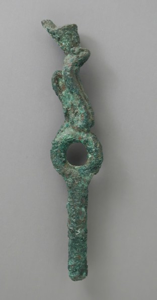 Bronze Ringed Element with Crowned Uraeus Figure, Late Period-Ptolemaic Period (711-30 BCE). Creator: Unknown.