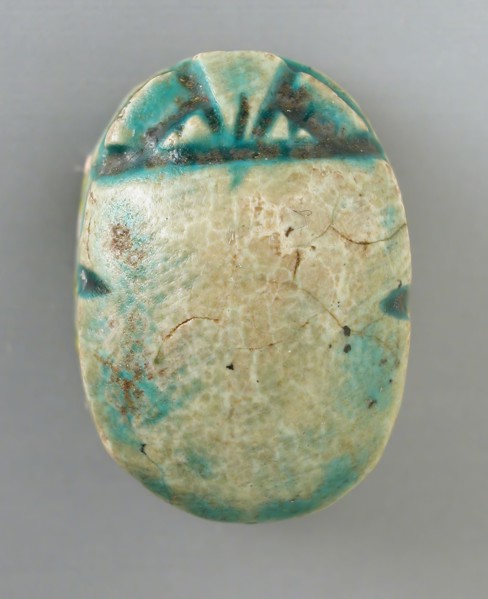 Faience Scarab Depicting a Human Figure (image 2 of 2), Perhaps 12th-16th Dynasty (1991-1600 BCE). Creator: Unknown.
