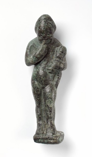 Figurine of a Standing Naked Man Holding a Baby, Ptolemaic Period-early Roman Period 200 BCE-100 C). Creator: Unknown.