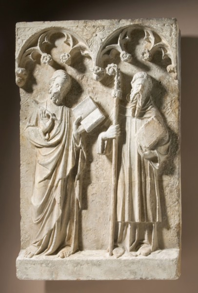 Two Standing Saints in Niches, With modern restoration at bottom. Creator: Unknown.