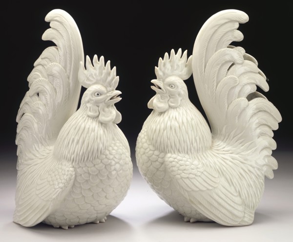 Pair of Okimono in the Form of Cockerels, 19th century. Creator: Unknown.
