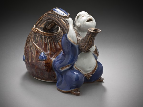 Sake Vessel in the Form of Hotei with his Bag, 19th century. Creator: Unknown.