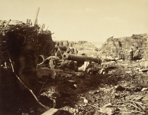 Sturdy Cannon And Fortifications, Crimea, c.1855. Creators: Charles Langlois, Léon-Eugène Méhédin.