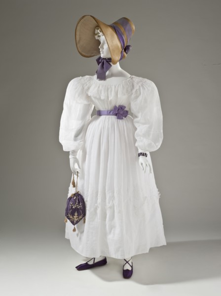 Woman's dress, Europe, white cotton plain weave (muslin) with cutwork and cotton embroidery, c.1830. Creator: Unknown.