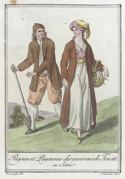 Costumes de Différents Pays, 'Paysan et Paysanne des Environs de Triste, en Istrie', c1797. Creators: Jacques Grasset de Saint-Sauveur, LF Labrousse.