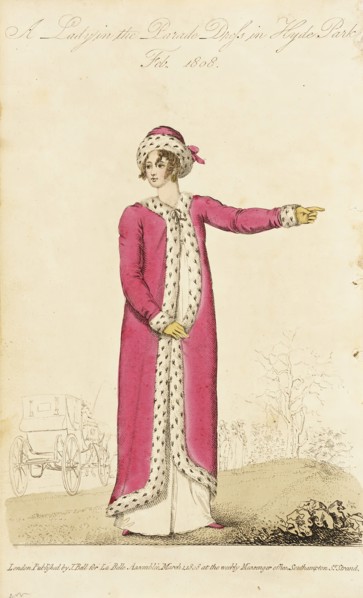 Fashion Plate (A Lady in the Parade Dress in Hyde Park), 1808. Creator: John Bell.