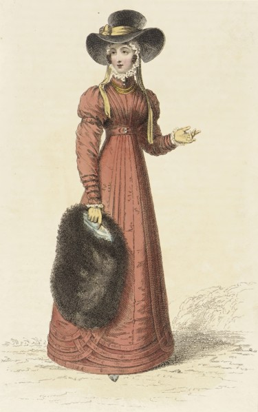 Fashion Plate (Promenade Dress), 1825. Creator: Rudolph Ackermann.