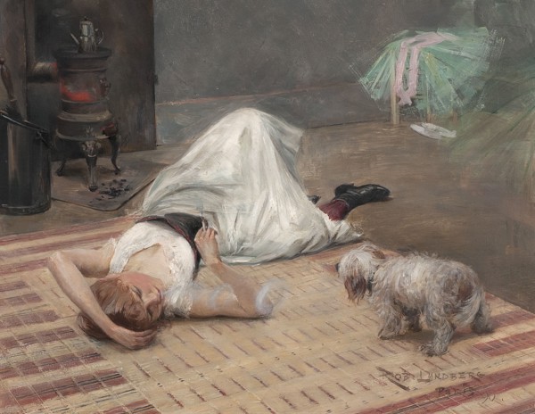 Smoking model with dog, 1890. Creator: Karl Robert Lundberg.