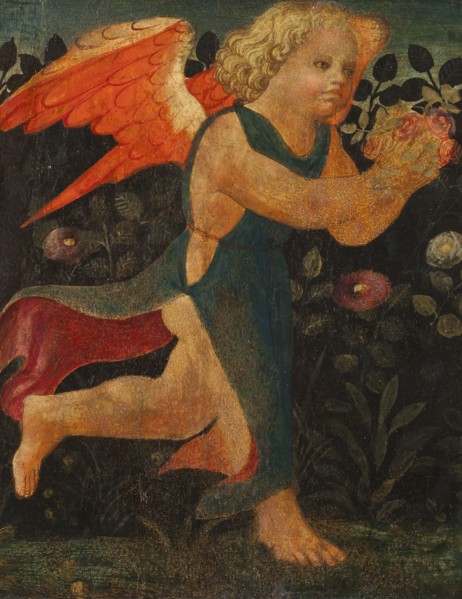 Putto in front of a Hedge of Roses. Creator: Unknown.