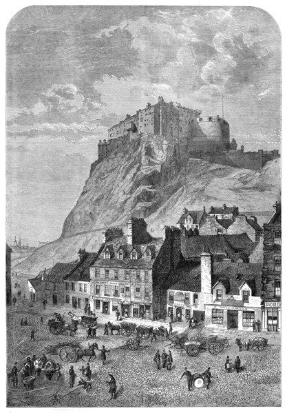Edinburgh Castle, from the Corn Exchange, in the Grassmarket, 1860. Creator: Smyth.