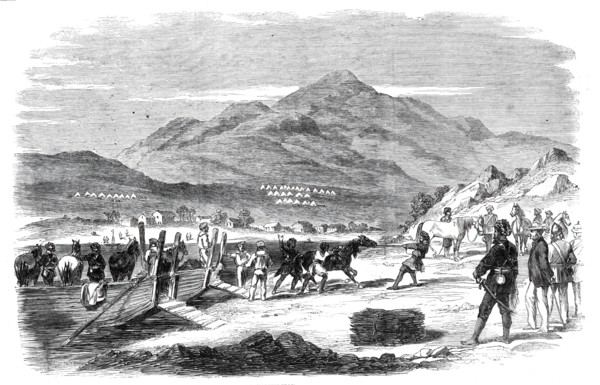Landing of Sikh horses at Odin Bay, Talien-Wan - from a sketch by our special artist in China, 1860. Creator: Unknown.