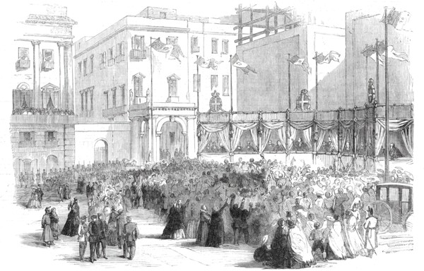 Proclaiming the result of the vote on the annexation question before the Royal Palace, Naples, 1860. Creator: Unknown.