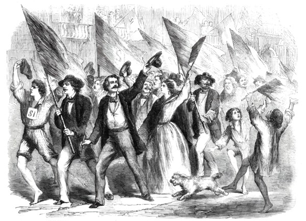 Neapolitans proceeding to record their votes for annexation..., 1860. Creator: Unknown.