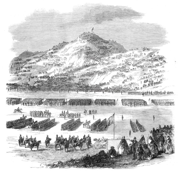 The Review by Her Majesty of Rifle Volunteers at Edinburgh: view looking towards..., 1860. Creator: Unknown.