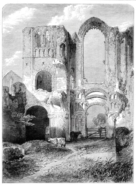 Ruins of Castle Acre Priory, Norfolk, by R. P. Leitch, from the Royal Academy Exhibition, 1860. Creator: Unknown.
