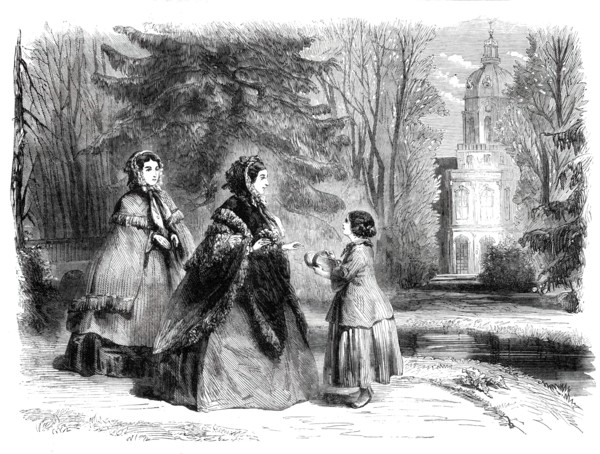 The Princess Frederick William of Prussia promenading in the garden of the palace at..., 1860. Creator: Unknown.
