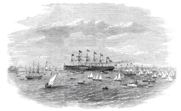 The Arrival of the "Great Eastern" at New York - from a sketch taken on the Jersey side by E. Hall,  Creator: Unknown.