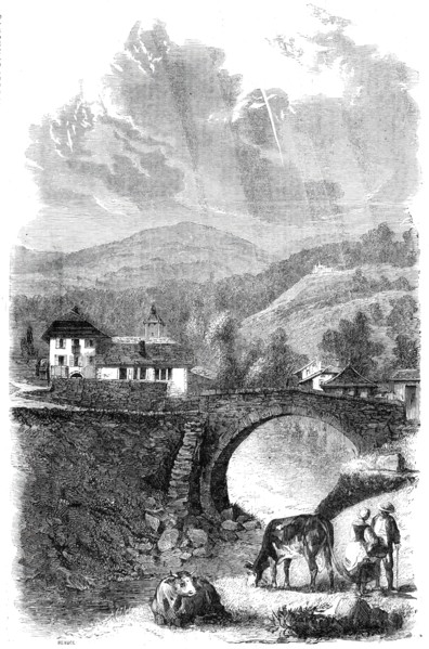 The Village and Bridge of Sallenches, Savoy, 1860. Creator: Jean Adolphe Beauce.