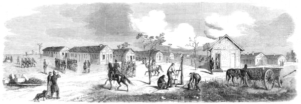Quarters for infantry at the camp of Chalons - from a drawing by M. Beaucé, 1860. Creator: Unknown.