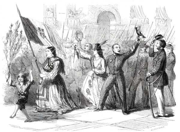 The Revolution in Naples - street scene in Naples the day after the arrival of Garibaldi..., 1860. Creator: W Thomas.