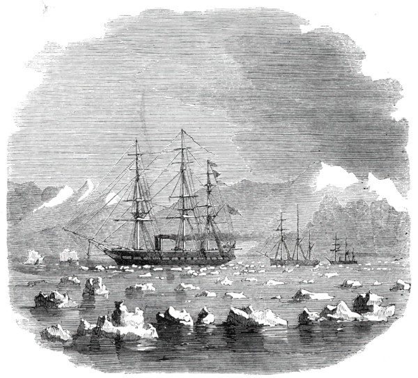 H.M.S. "Termagant" convoying the gun-boats "Grappler" and "Forward" through the Straits..., 1860. Creator: Unknown.