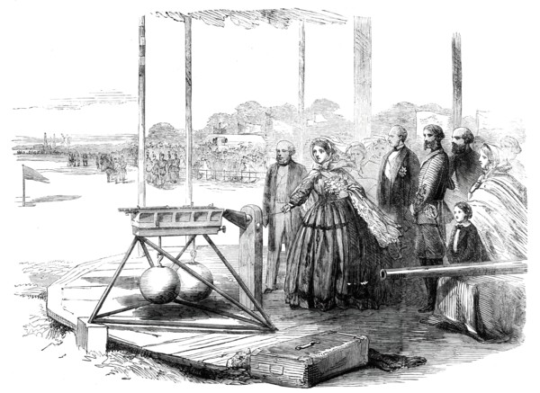 The Great Rifle-shooting Match on Wimbledon Common - Her Majesty firing the first shot, 1860. Creator: Unknown.