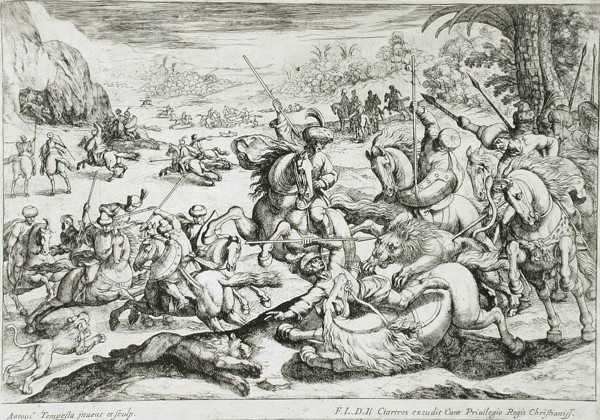 A Lion Hunt, 16th century. Creator: Antonio Tempesta.