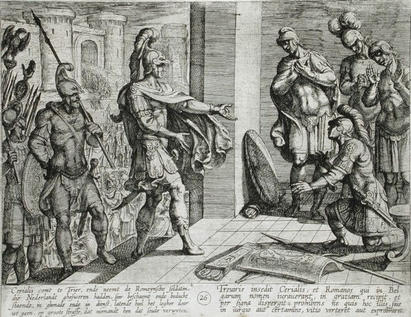 Cerialis Pardons and Relieves Roman Soldiers Who had Helped Civilis, Publshed 1612. Creator: Antonio Tempesta.