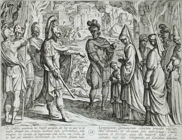 Cologne Troops Bring Civilis' Wife and Sister to Cerialis, Publshed 1612. Creator: Antonio Tempesta.