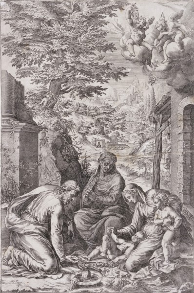 The Holy Family with Infant Saint John, 1571. Creator: Cherubino Alberti.