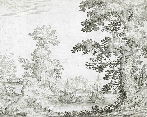 Landscape with Two Boats, between 1630 and 1645. Creator: Ercole Bazicaluva.