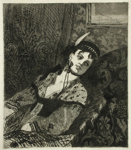 La Femme à la toque écossaise, 1865. Creator: Félicien Rops.