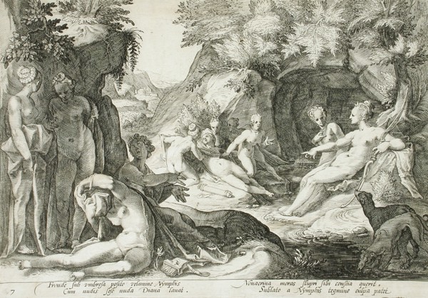 Diana and Her Nymphs Discovering Callisto's Pregnancy, published 1590. Creator: Hendrik Goltzius.