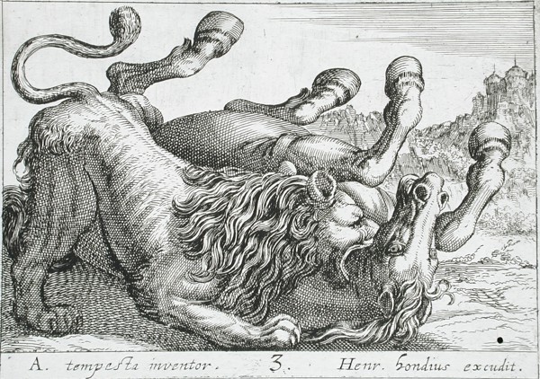 A Lion Biting a Horse's Neck, 1610. Creator: Hendrick Hondius I.