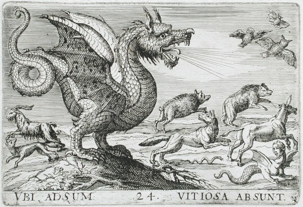 A Chimerical Animal Chasing Other Animals, 1610. Creator: Hendrick Hondius I.