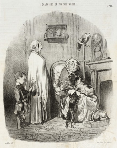 Je ne loue pas aux gens qui ont des enfants!..., 1847. Creator: Honore Daumier.