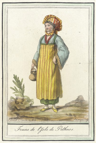 Costumes de Différents Pays, 'Femme de l'Isle de Pathmos', c1797. Creators: Jacques Grasset de Saint-Sauveur, LF Labrousse.