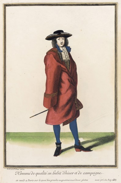 Recueil des modes de la cour de France, 'Homme de Qualité en Habit d'Hiuer et de Campagne', 1683. Creator: Jean de Dieu.