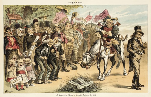 Cartoon from Puck, between 1880 and 1889. Creators: Joseph Keppler, Bernhard Gillam.