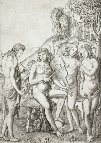 Apollo Teaching Music to the Graces, 16th century. Creator: Marcantonio Raimondi.