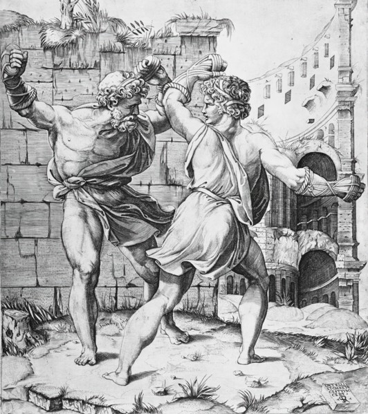 Entellus and Dares, between 1520 and 1525. Creators: Marco Dente, Giulio Romano.