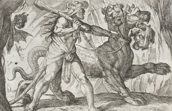 Hercules and Cerberus, 1608. Creators: Antonio Tempesta, Nicolaus van Aelst.